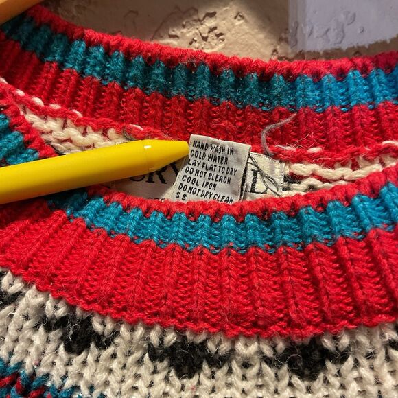 Vintage Crystal Sportswear Knit Sweater Large Red Nordic Pullover Retro 80s USA - Picture 6 of 9